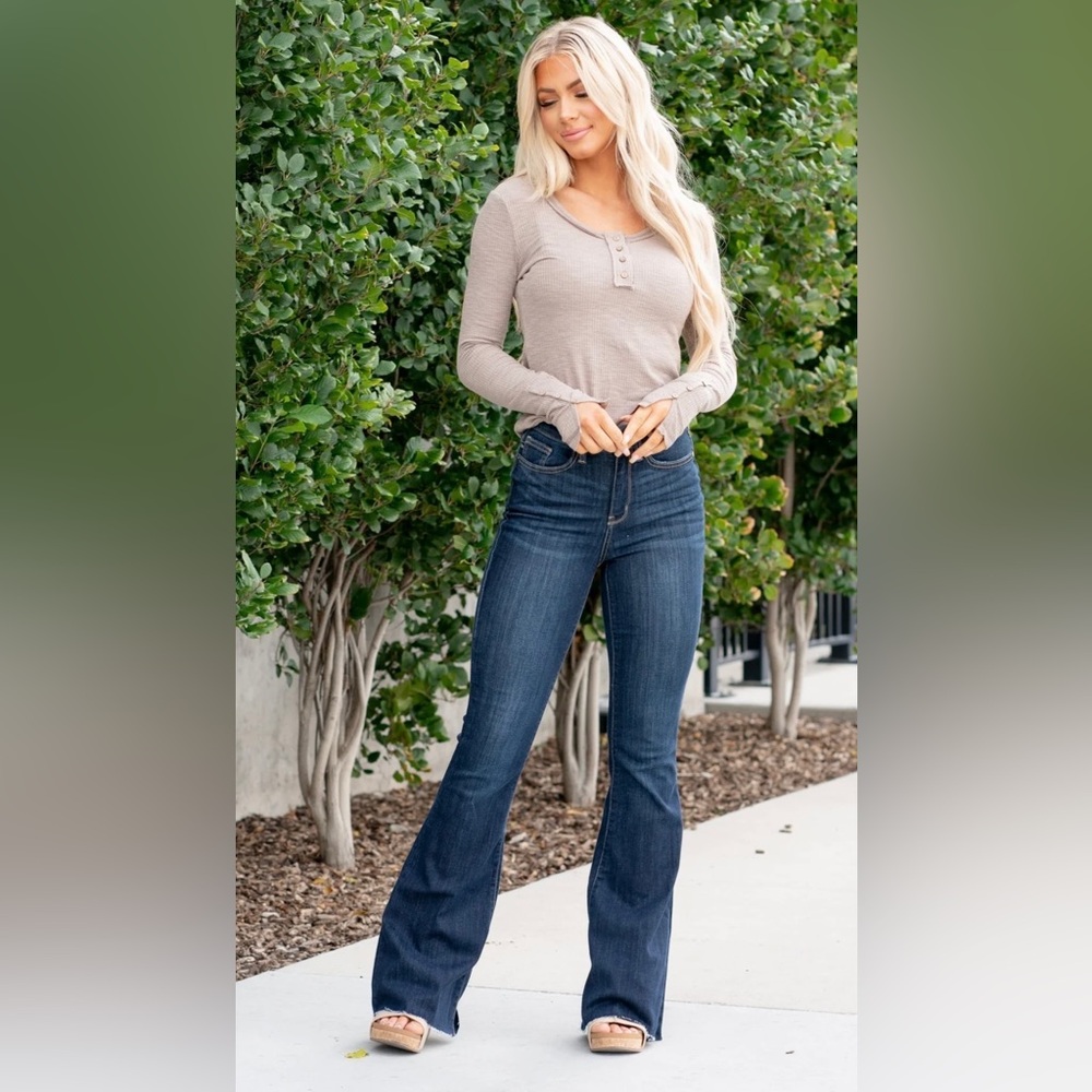 Judy Blue Elko High Rise Raw Hem Flare Jeans